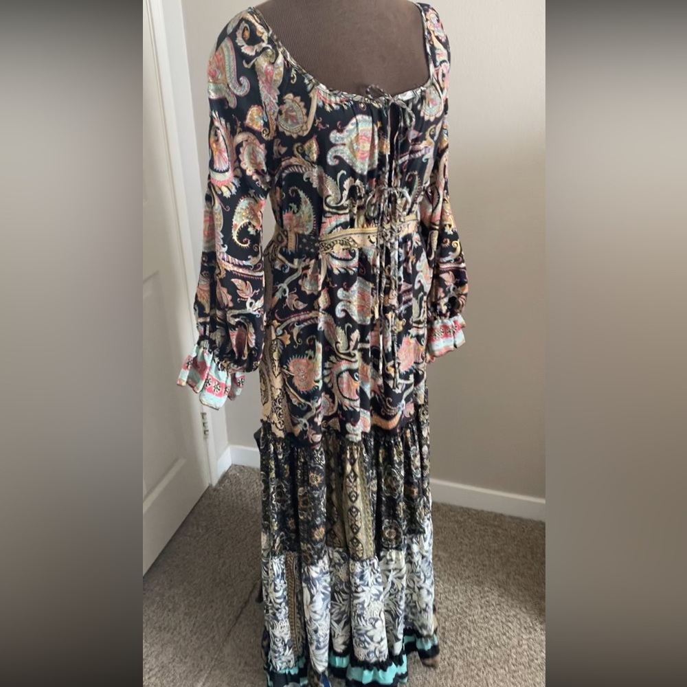 Karma Highway NWOT maxi dress, Boho, gypsy festival Paisley rich colors ruffle